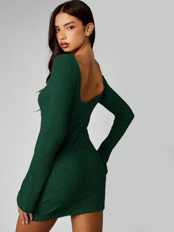 Missguided MISSGUIDED Ribbed Knit Long Sleeve Mini Dress