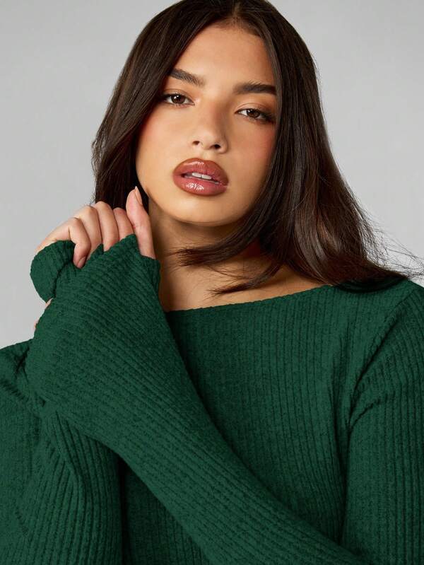 Missguided MISSGUIDED Ribbed Knit Long Sleeve Mini Dress