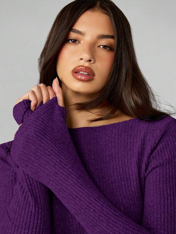 Missguided MISSGUIDED Ribbed Knit Long Sleeve Mini Dress