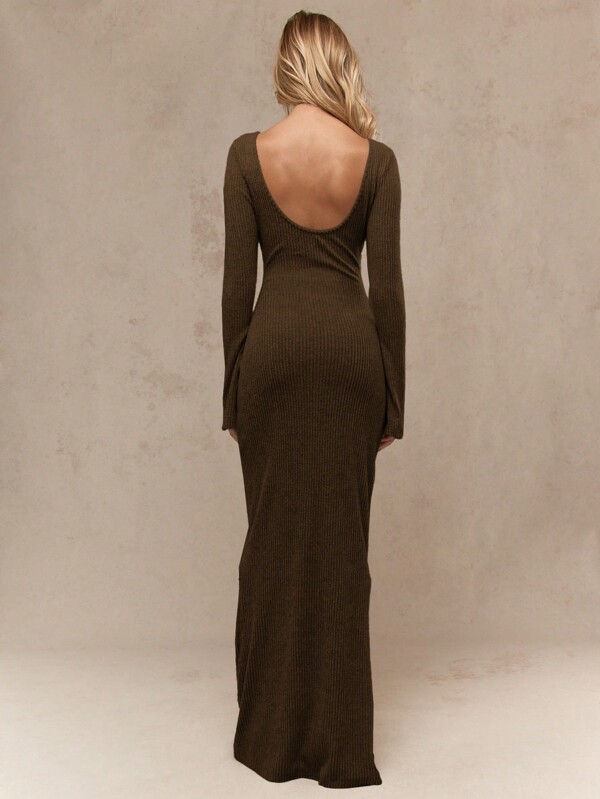 Missguided MISSGUIDED Ribbed Knit Maxi Dress With Bell Sleeves