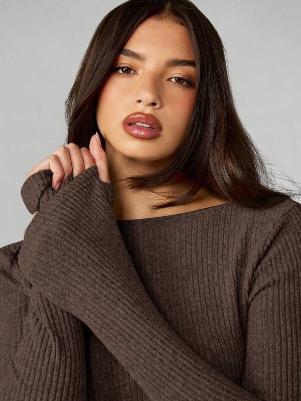 Missguided MISSGUIDED Ribbed Knit Off Shoulder Mini Dress