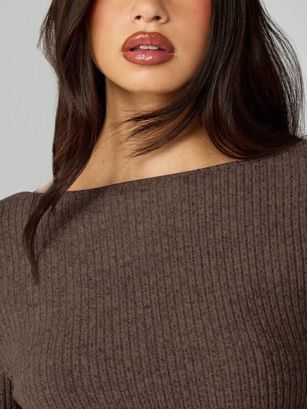 Missguided MISSGUIDED Ribbed Knit Off Shoulder Mini Dress