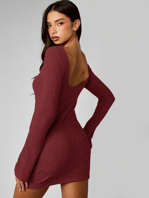 Missguided MISSGUIDED Ribbed Knit Off Shoulder Mini Dress