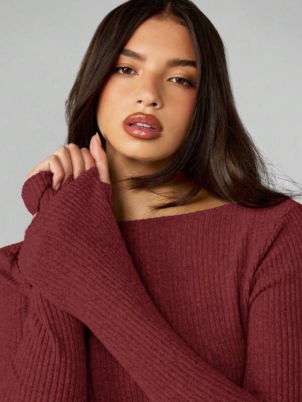 Missguided MISSGUIDED Ribbed Knit Off Shoulder Mini Dress