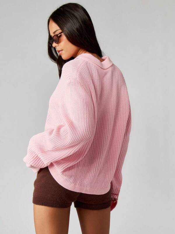 Missguided MISSGUIDED Ribbed Knit Polo Sweater With Buttons