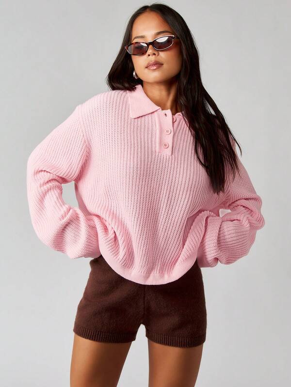 missguided MISSGUIDED Ribbed Knit Polo Sweater With Buttons