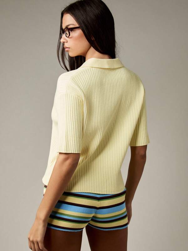 Missguided MISSGUIDED Ribbed Knit Polo Sweater With Short Sleeves