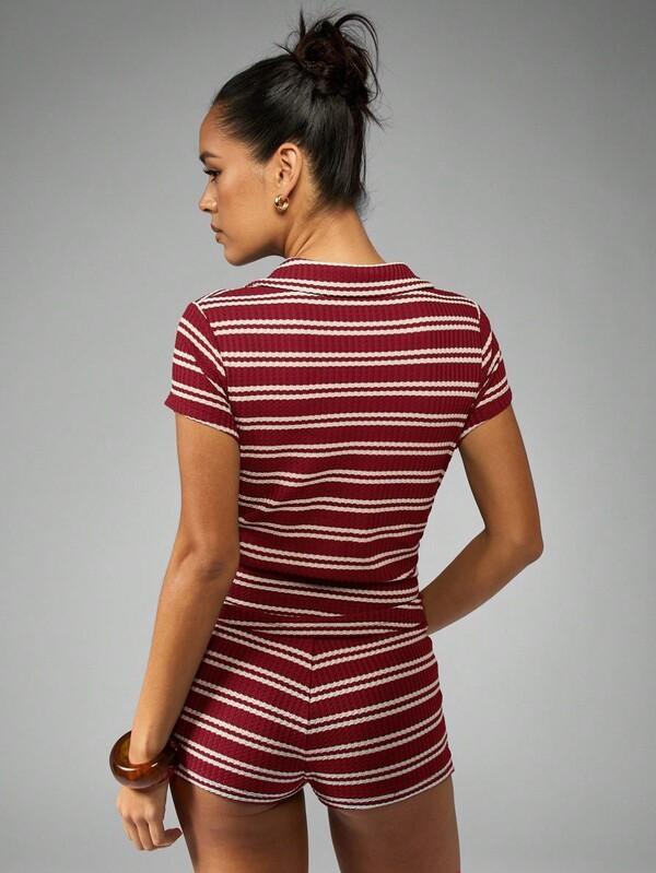 Missguided MISSGUIDED Ribbed Knit Polo Top And Fitted Shorts Coordinate Set