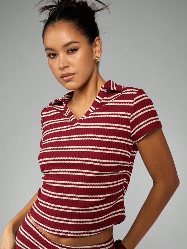 Missguided MISSGUIDED Ribbed Knit Polo Top And Fitted Shorts Coordinate Set