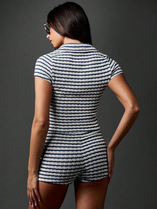 Missguided MISSGUIDED Ribbed Knit Polo Two Piece Set Loungewear Co Ord Mid Thigh Length