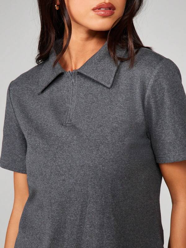 Missguided MISSGUIDED Ribbed Knit Polo With Quarter Zip