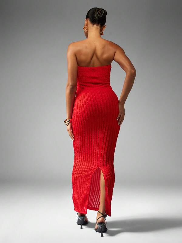 Missguided MISSGUIDED Ribbed Knit Strapless Bodycon Dress With Back Slit