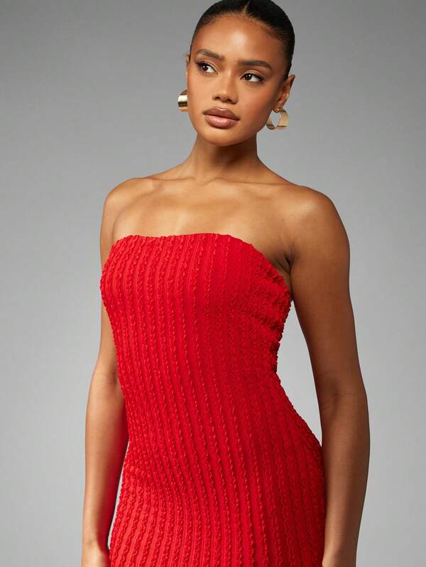 Missguided MISSGUIDED Ribbed Knit Strapless Bodycon Dress With Back Slit