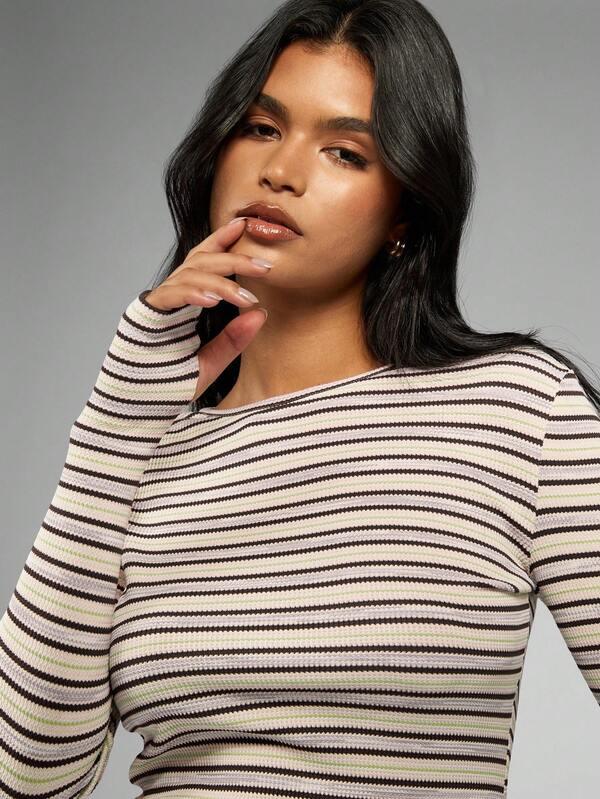 Missguided MISSGUIDED Ribbed Knit Striped Crop Top And Shorts Set