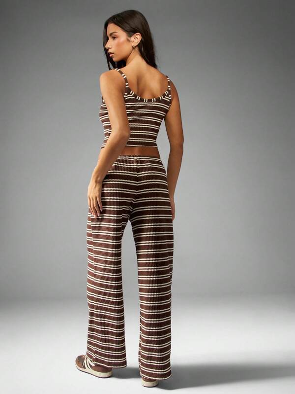 Missguided MISSGUIDED Ribbed Knit Striped Crop Top And Wide Leg Pants
