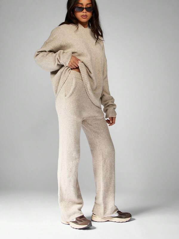 Missguided MISSGUIDED Ribbed Knit Sweater And Wide Leg Pants Set