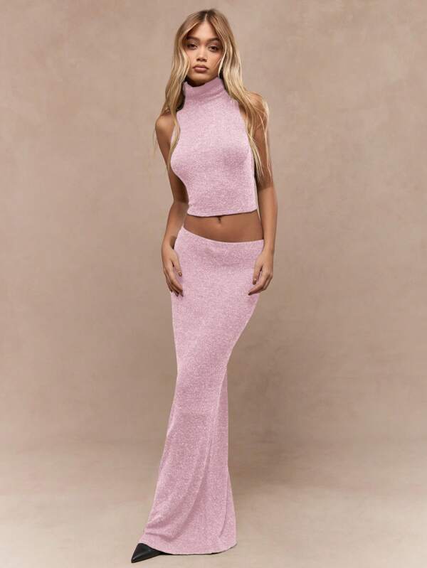 missguided MISSGUIDED Ribbed Knit Sweater Turtleneck Two-Piece Set
