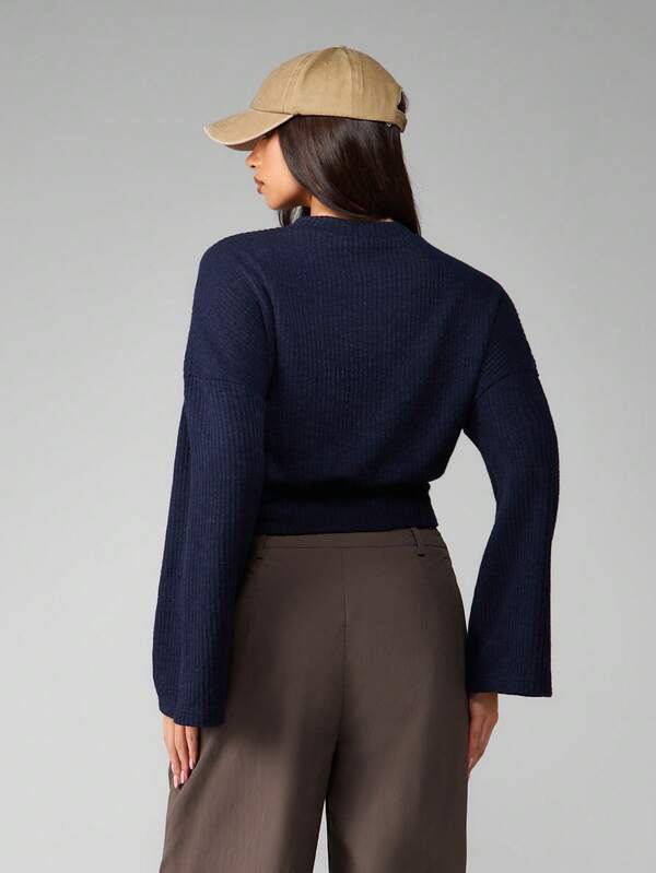 Missguided MISSGUIDED Ribbed Knit Sweater With Bell Sleeves And Mock Neck