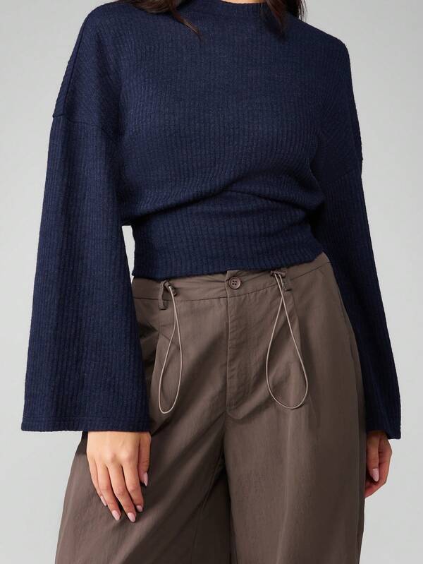 Missguided MISSGUIDED Ribbed Knit Sweater With Bell Sleeves And Mock Neck