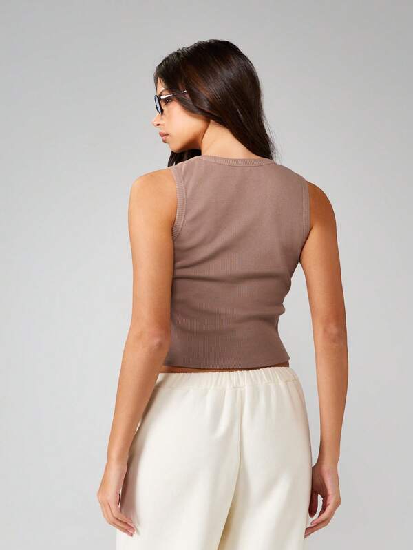 Missguided MISSGUIDED Ribbed Knit V Neck Crop Tank With Cap Sleeves