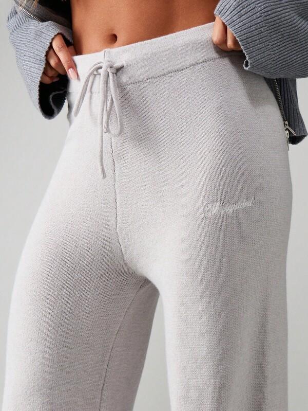 Missguided MISSGUIDED Ribbed Knit Wide Leg Pants With Drawstring