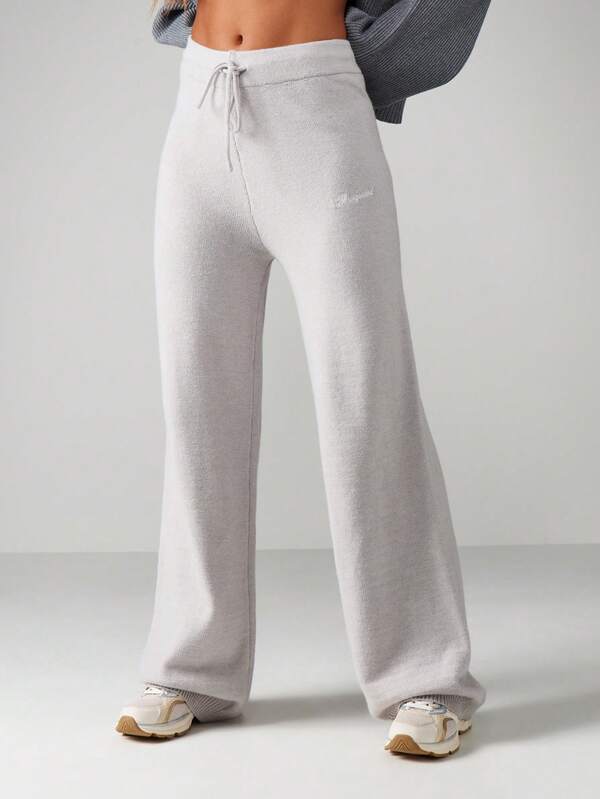 missguided MISSGUIDED Ribbed Knit Wide Leg Pants With Drawstring