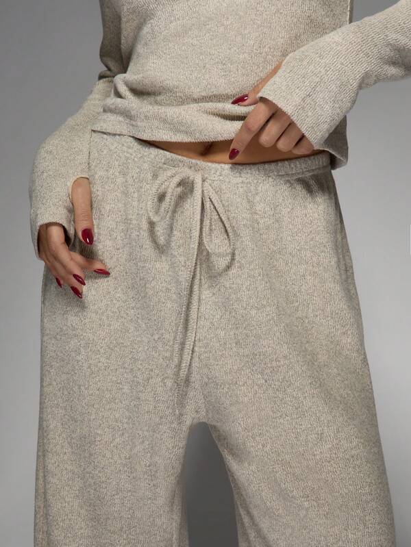 Missguided MISSGUIDED Ribbed Knit Wide Leg Two Piece Set