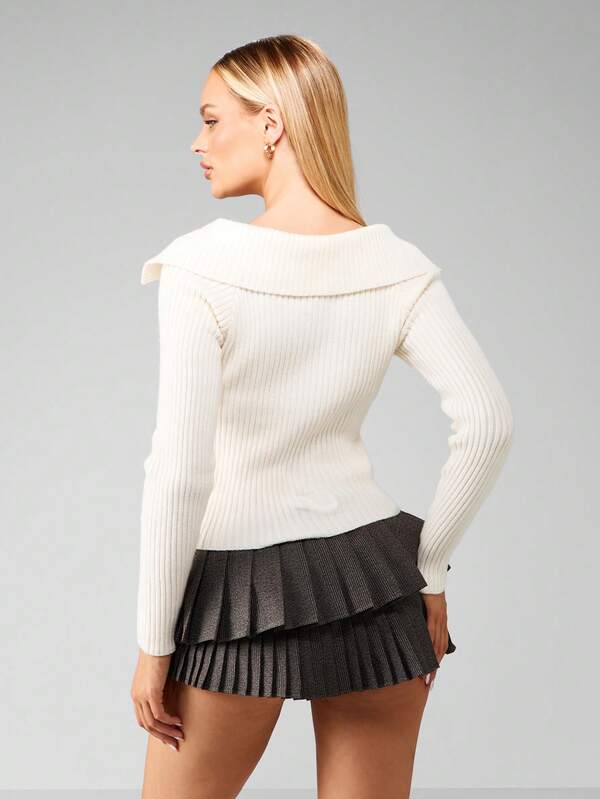 Missguided MISSGUIDED Ribbed Knit Zip Front Collared Crop Cardigan