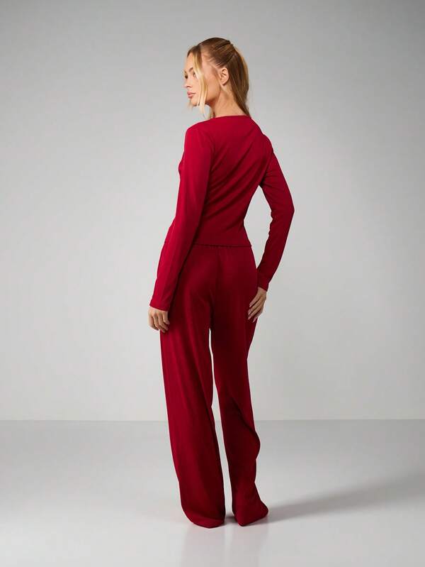 Missguided MISSGUIDED Ribbed Long Sleeve Top And Pants Set