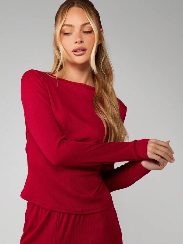 Missguided MISSGUIDED Ribbed Long Sleeve Top And Pants Set