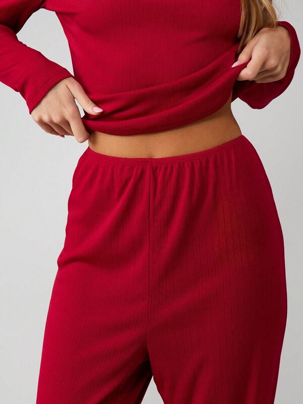 Missguided MISSGUIDED Ribbed Long Sleeve Top And Pants Set