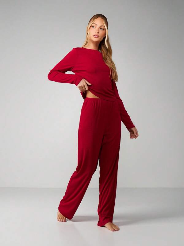 missguided MISSGUIDED Ribbed Long Sleeve Top And Pants Set
