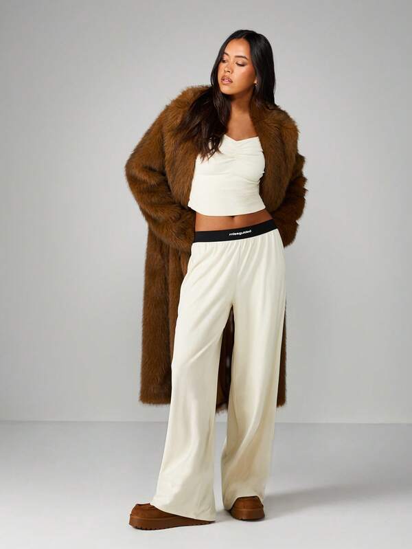 Missguided MISSGUIDED Ribbed Lounge Set With Ruched Front And Wide Leg