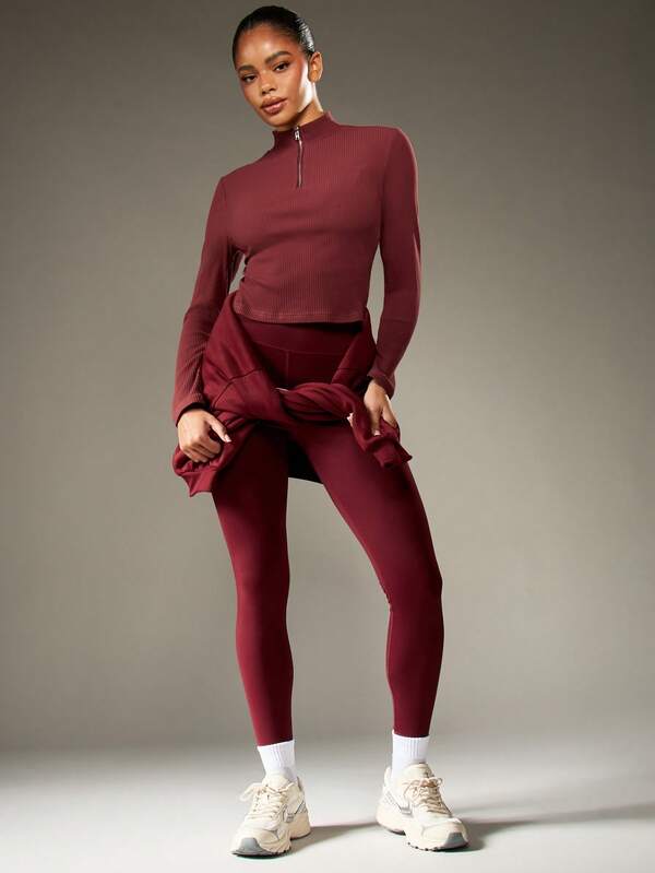 Missguided MISSGUIDED Ribbed Mock Neck Half Zip Crop Top