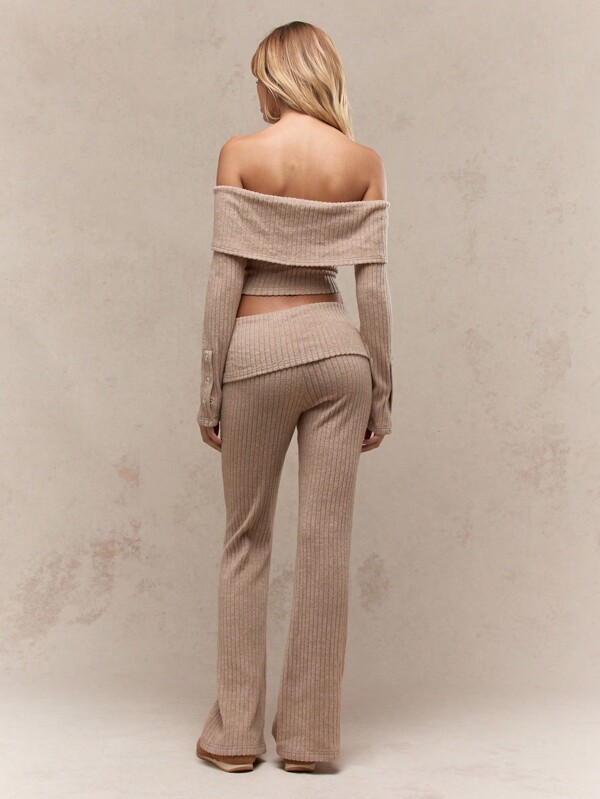 Missguided MISSGUIDED Ribbed Off Shoulder Crop Top With Flare Pants