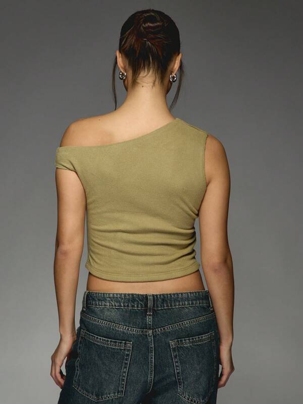 Missguided MISSGUIDED Ribbed One Shoulder Crop Top With Asymmetric Design