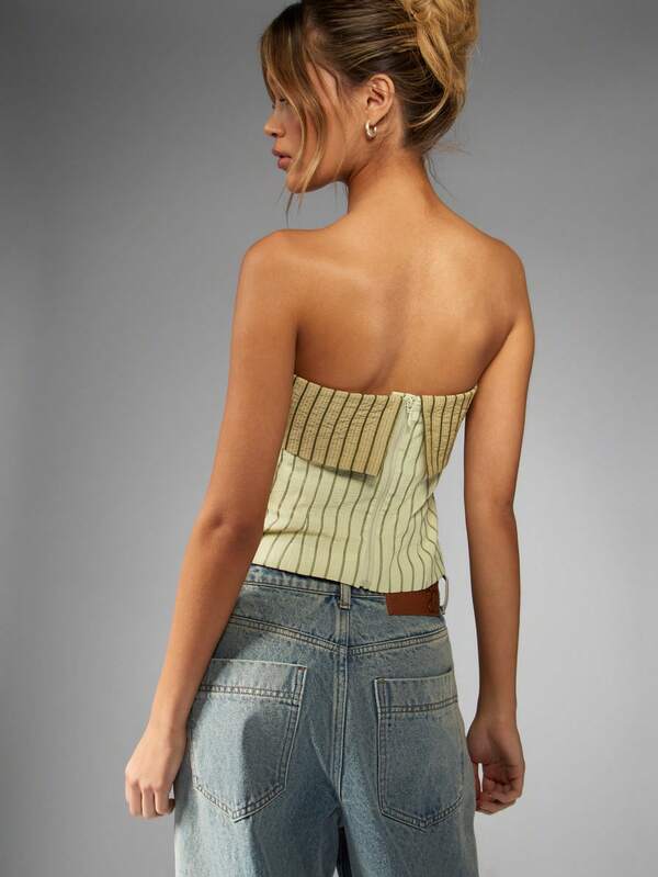 Missguided MISSGUIDED Ribbed Pinstripe Retro Strapless Tube Top