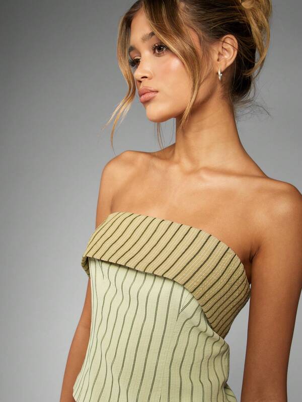 Missguided MISSGUIDED Ribbed Pinstripe Retro Strapless Tube Top