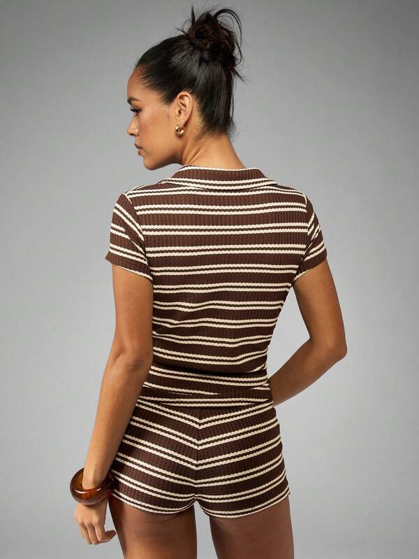 Missguided MISSGUIDED Ribbed Polo Collar Top And Shorts Coord Set