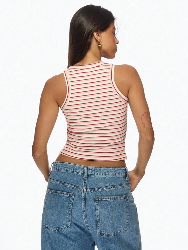 Missguided MISSGUIDED Ribbed Racerback Striped Crop Tank Top