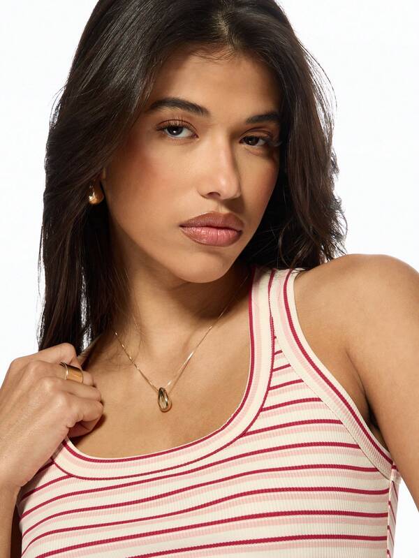 Missguided MISSGUIDED Ribbed Racerback Striped Crop Tank Top
