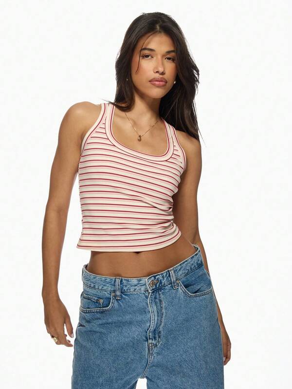 missguided MISSGUIDED Ribbed Racerback Striped Crop Tank Top