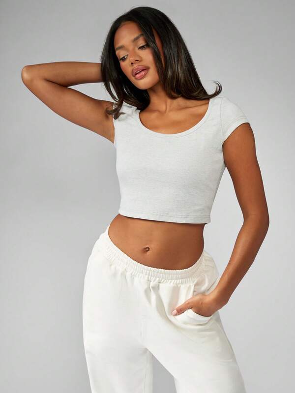Missguided MISSGUIDED Ribbed Scoop Neck Crop T-Shirt