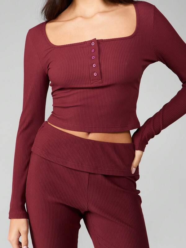 Missguided MISSGUIDED Ribbed Square Neck Crop Top With Flared Pants Set