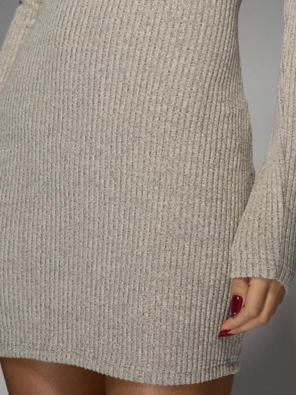 Missguided MISSGUIDED Ribbed Square Neck Long Sleeve Mini Bodycon Dress