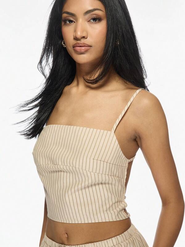 Missguided MISSGUIDED Ribbed Stripe Crop Top Palazzo Pants Loungewear Two-Piece Set