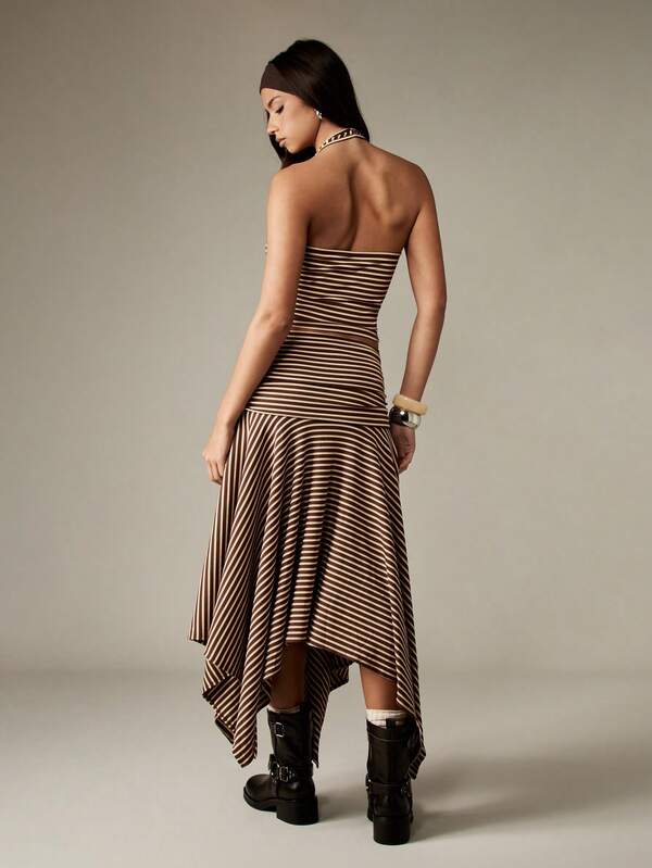 Missguided MISSGUIDED Ribbed Striped Crop Top And Asymmetric Skirt Set