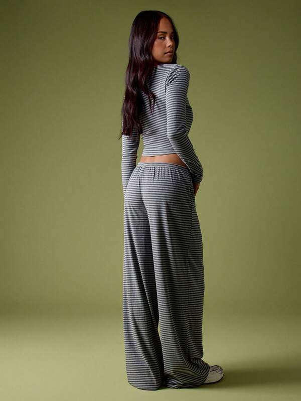 Missguided MISSGUIDED Ribbed Striped Crop Top With Wide Leg Palazzo Pants