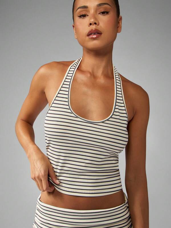 Missguided MISSGUIDED Ribbed Striped Halter Neck Top With Bodycon Mini Skirt