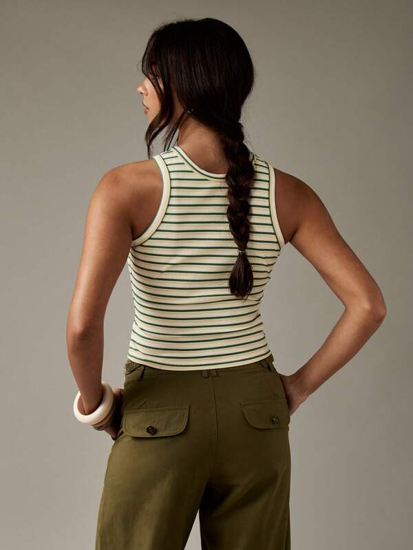 Missguided MISSGUIDED Ribbed Striped Racerback Stretchy Crop Tank Top